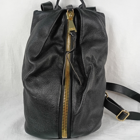 Aimee Kestenberg Handbags - Aimee Kestenberg Tamitha Black Pebbled Leather Center Zip Backpack Gold Hardware